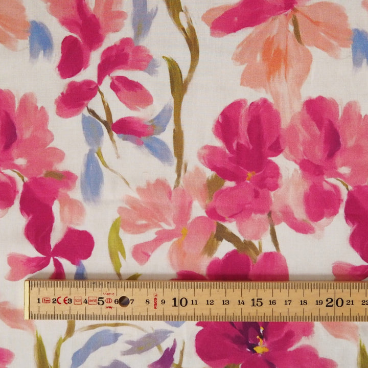 Pink Pansies Ecovero Viscose Fabric