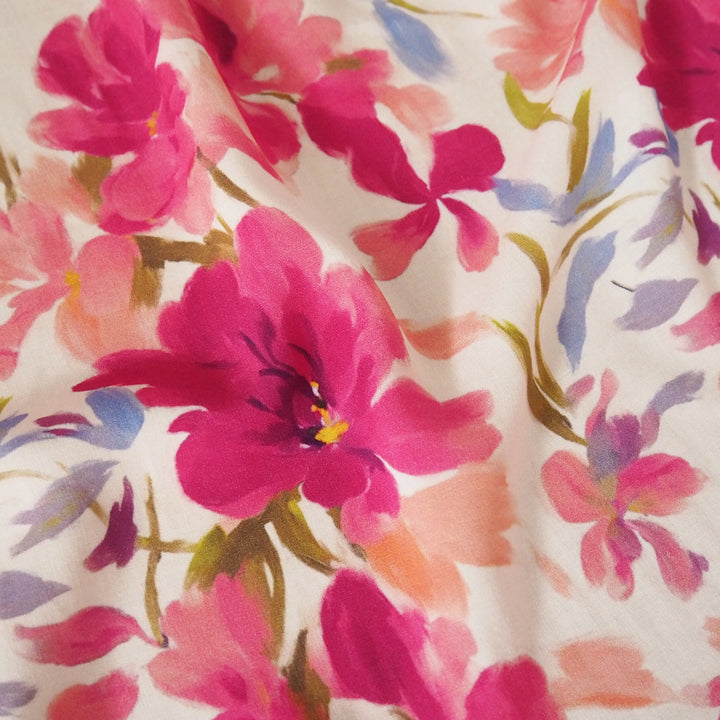Pink Pansies Ecovero Viscose Fabric