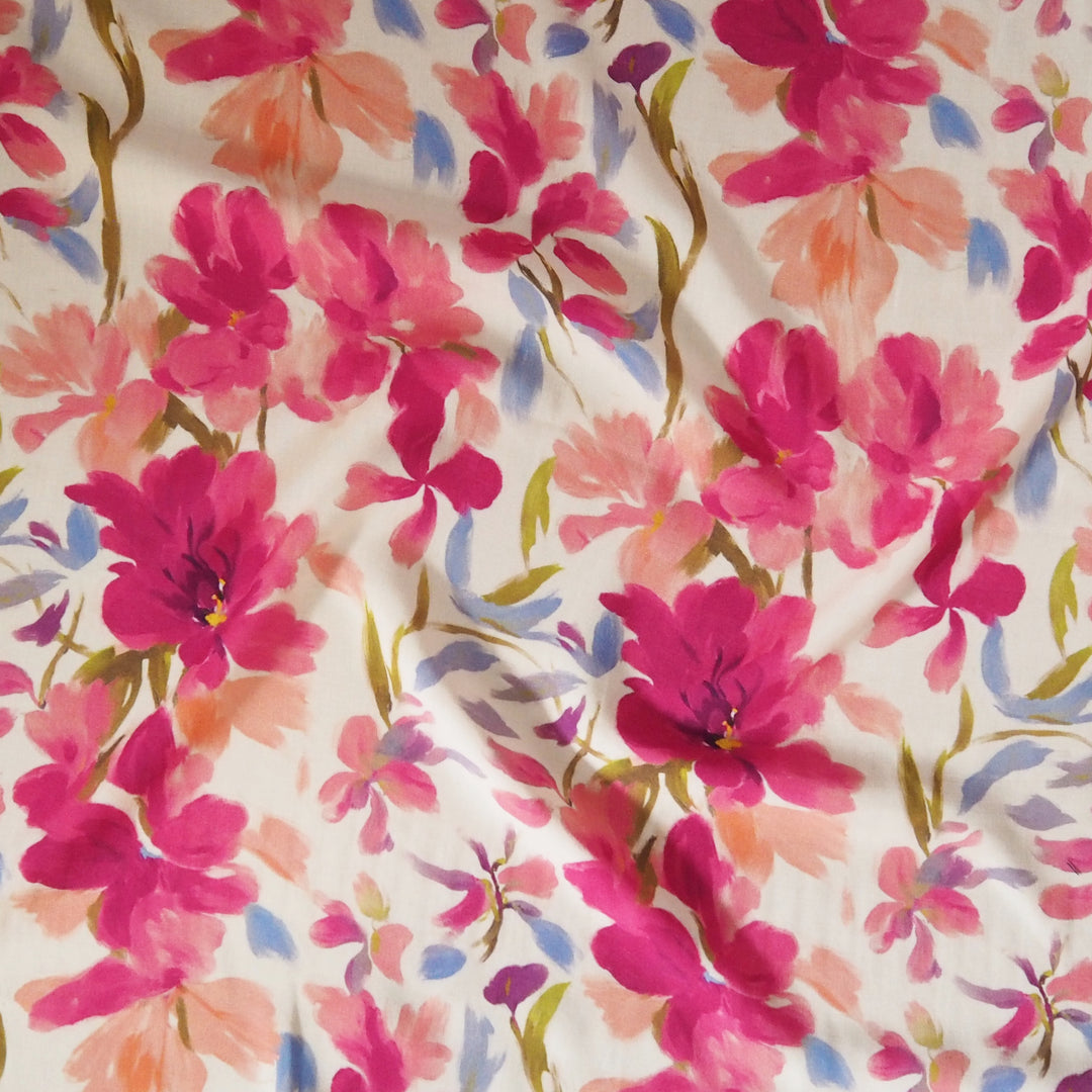Pink Pansies Ecovero Viscose Fabric
