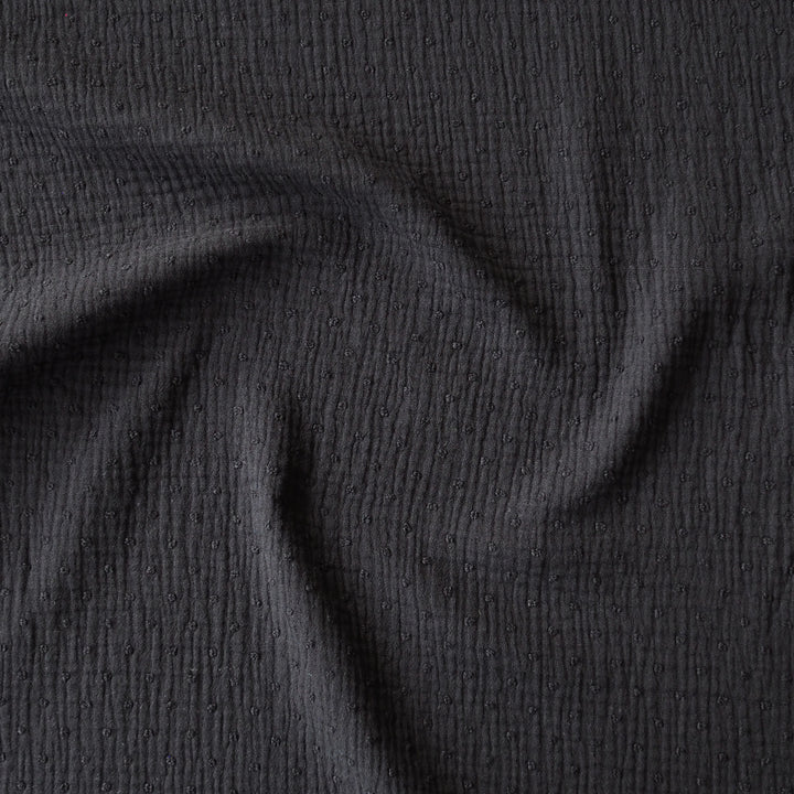 Black dobby spot cotton double gauze dressmaking fabric