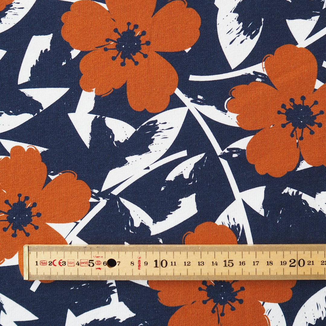 Folk petal floral cotton French terry sweatshirt fabric for dressmaking