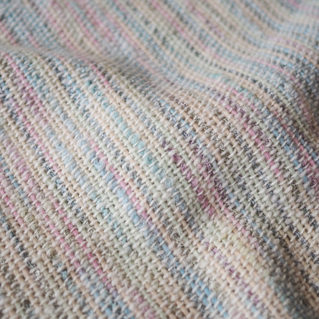 Pastel stripe wool blend boucle fabric for dressmaking