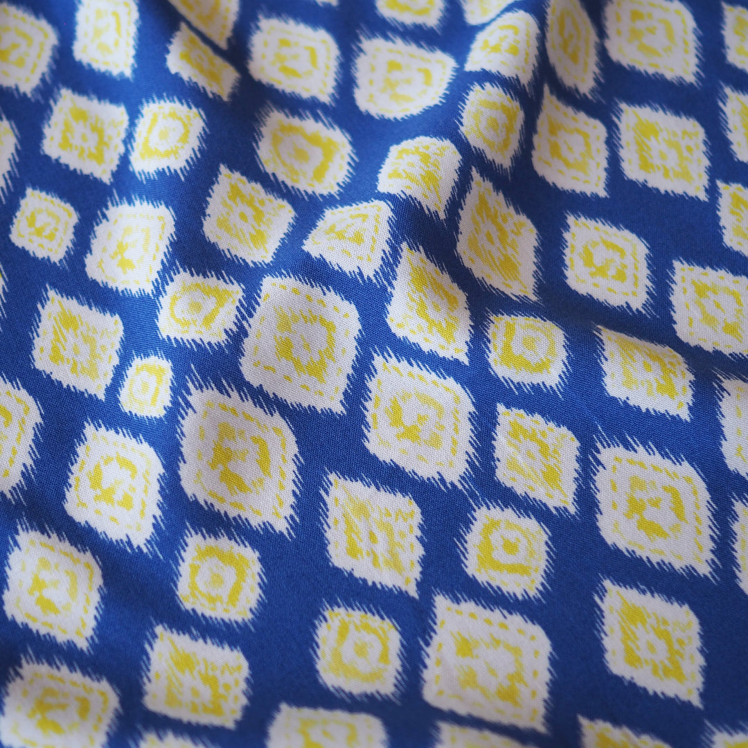 Ikat blue viscose fabric for dressmaking
