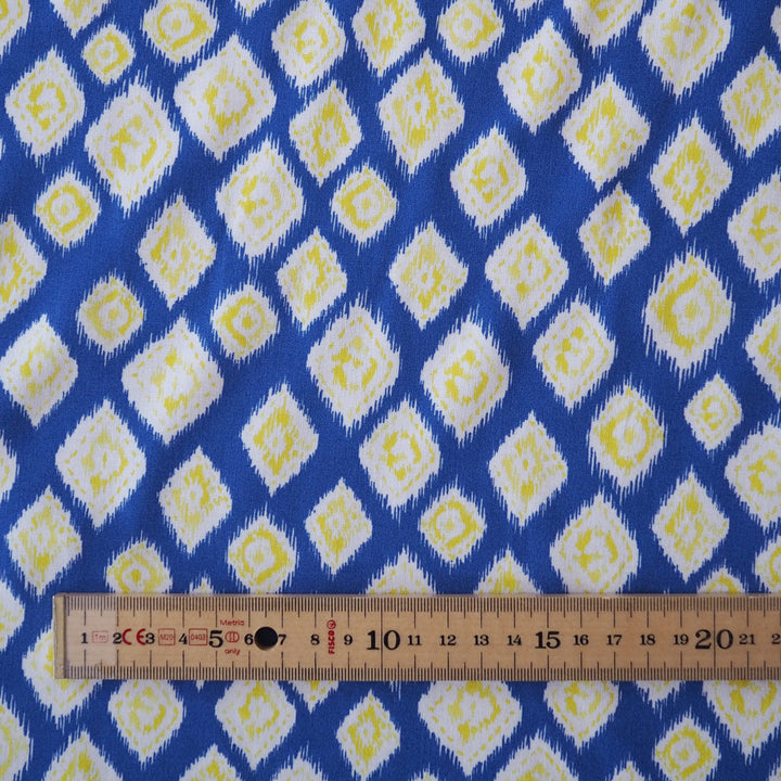 Ikat blue viscose fabric for dressmaking