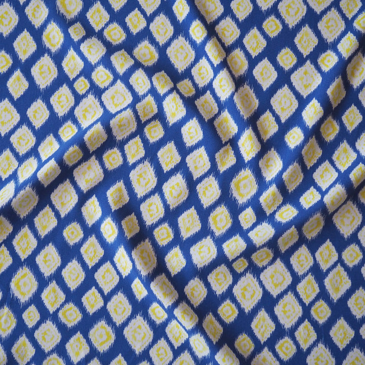 Ikat blue viscose fabric for dressmaking