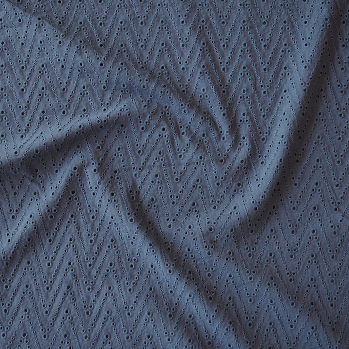 Denim Zigzag Embroidered Eyelet Cotton Fabric for dressmaking