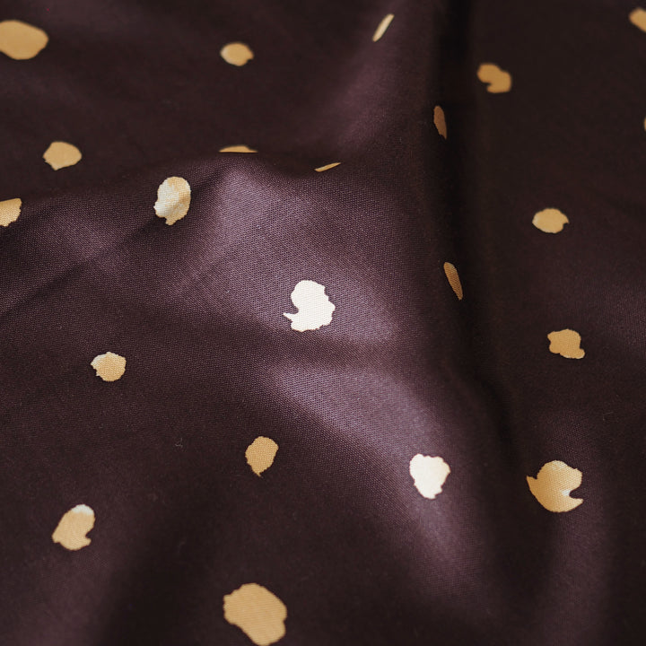 Chestnut Polka Viscose Sateen Fabric for dressamaking