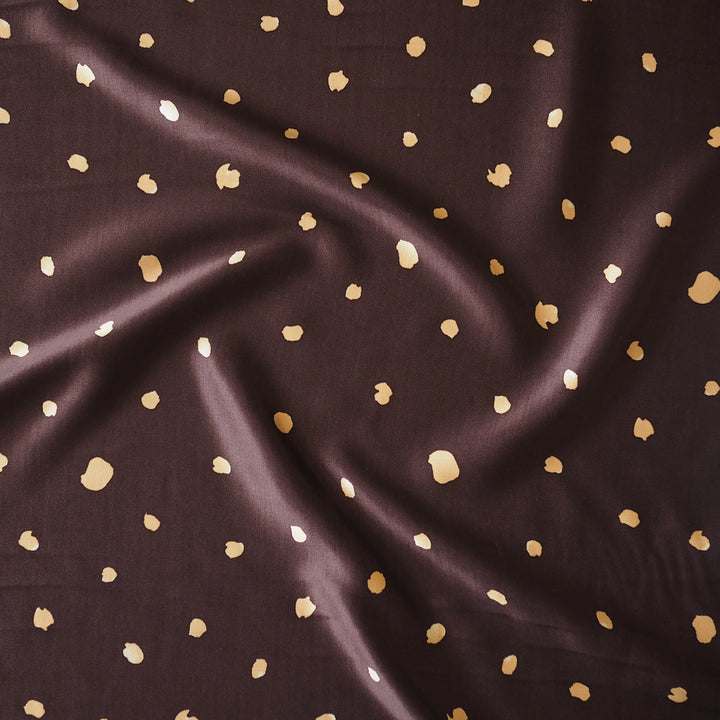 Chestnut Polka Viscose Sateen Fabric for dressamaking