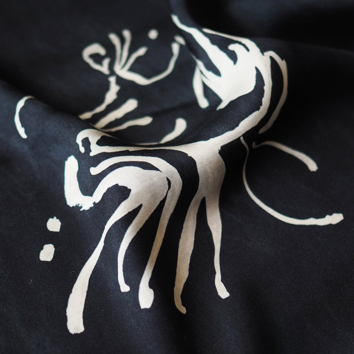 Midnight Botanical Viscose Sateen Fabric for dressmaking