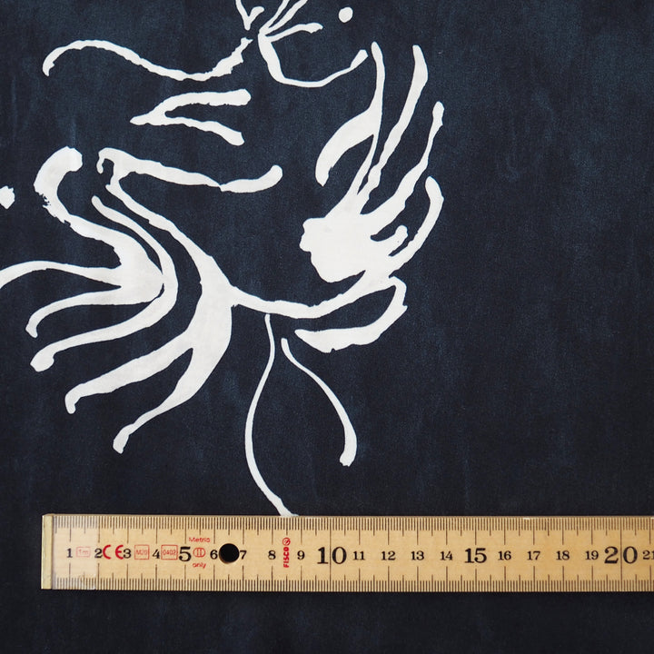 Midnight Botanical Viscose Sateen Fabric for dressmaking