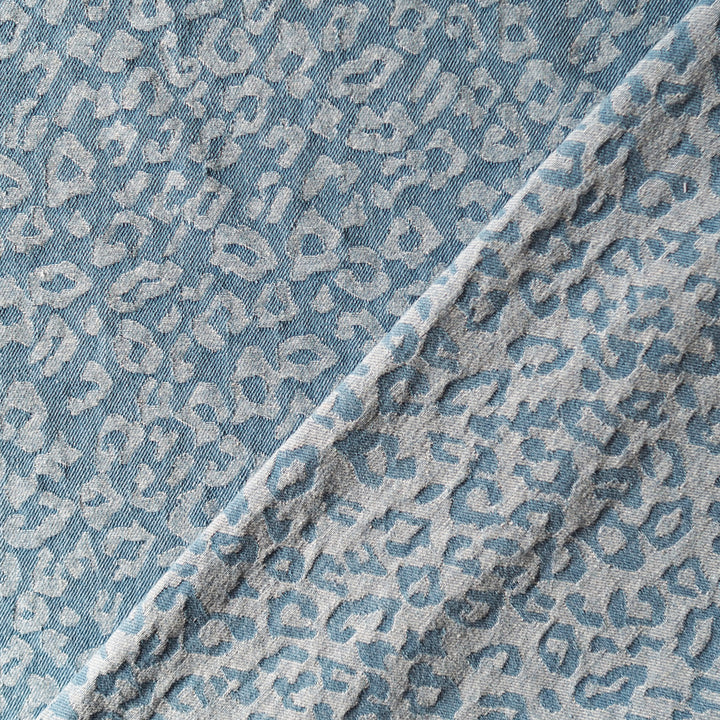 Light Blue Leopard Jacquard Cotton Denim Fabric for dressmaking