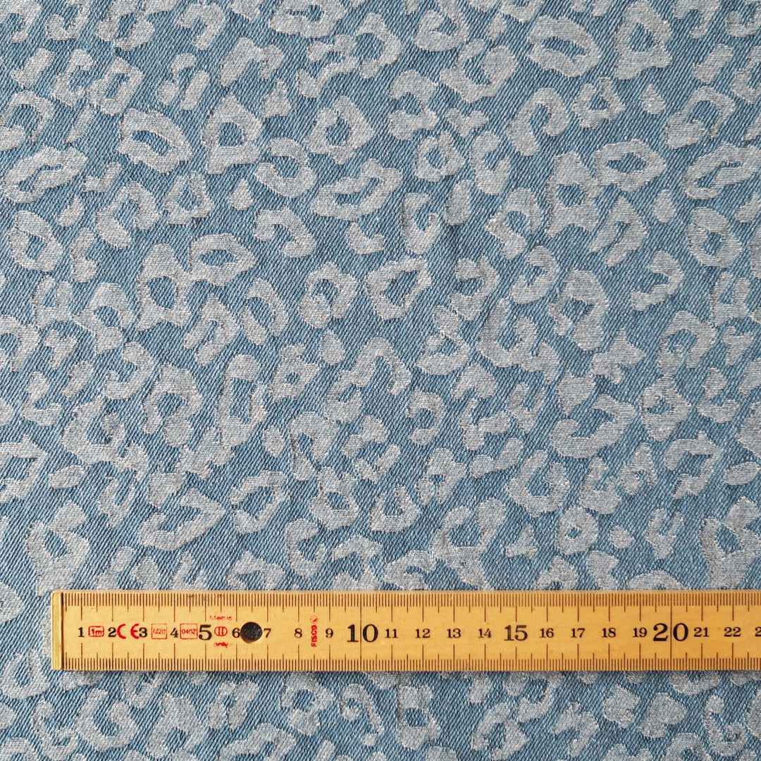 Light Blue Leopard Jacquard Cotton Denim Fabric for dressmaking