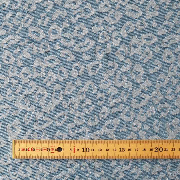 Light Blue Leopard Jacquard Cotton Denim Fabric for dressmaking