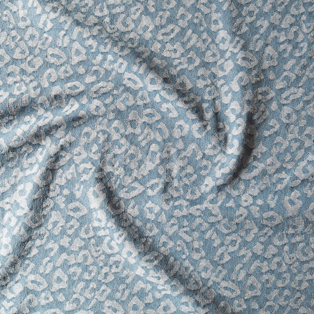 Light Blue Leopard Jacquard Cotton Denim Fabric for dressmaking