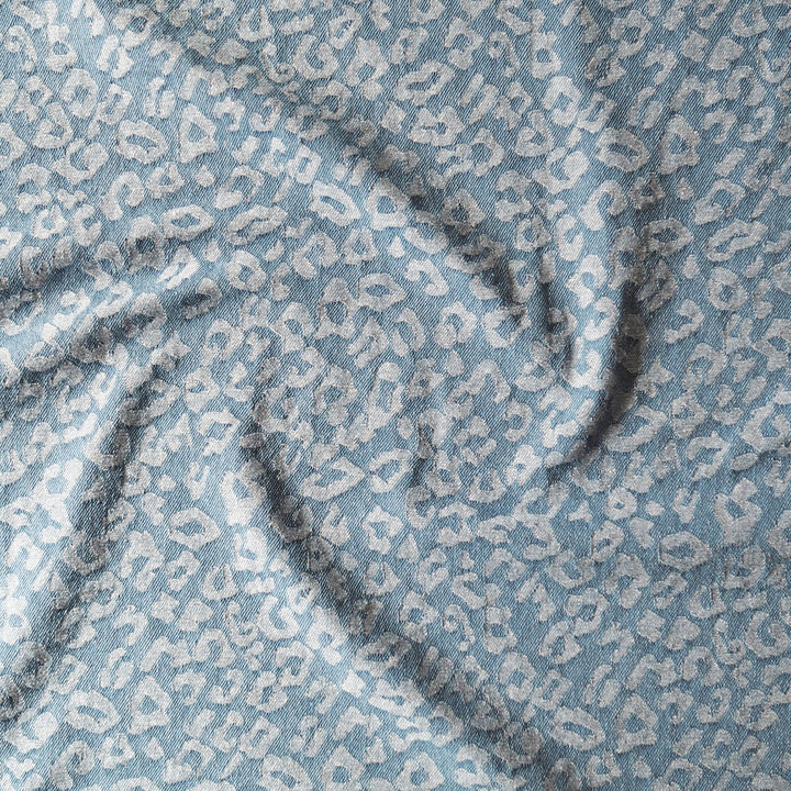 Light Blue Leopard Jacquard Cotton Denim Fabric for dressmaking
