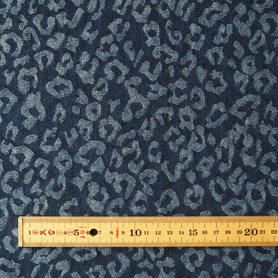 Indigo Leopard Jacquard Cotton Denim Fabric for dressmaking