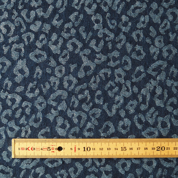 Indigo Leopard Jacquard Cotton Denim Fabric for dressmaking