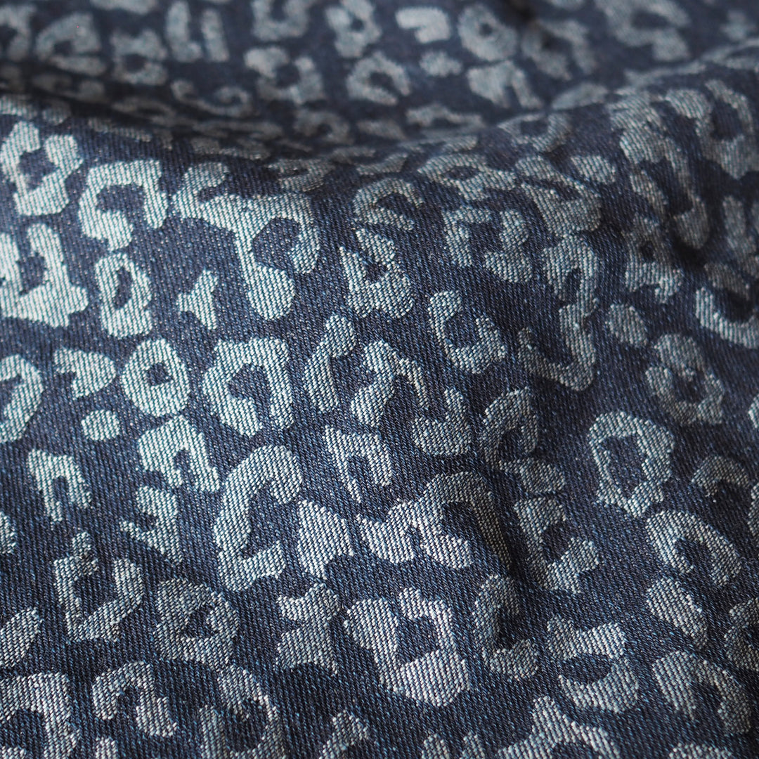 Indigo Leopard Jacquard Cotton Denim Fabric for dressmaking