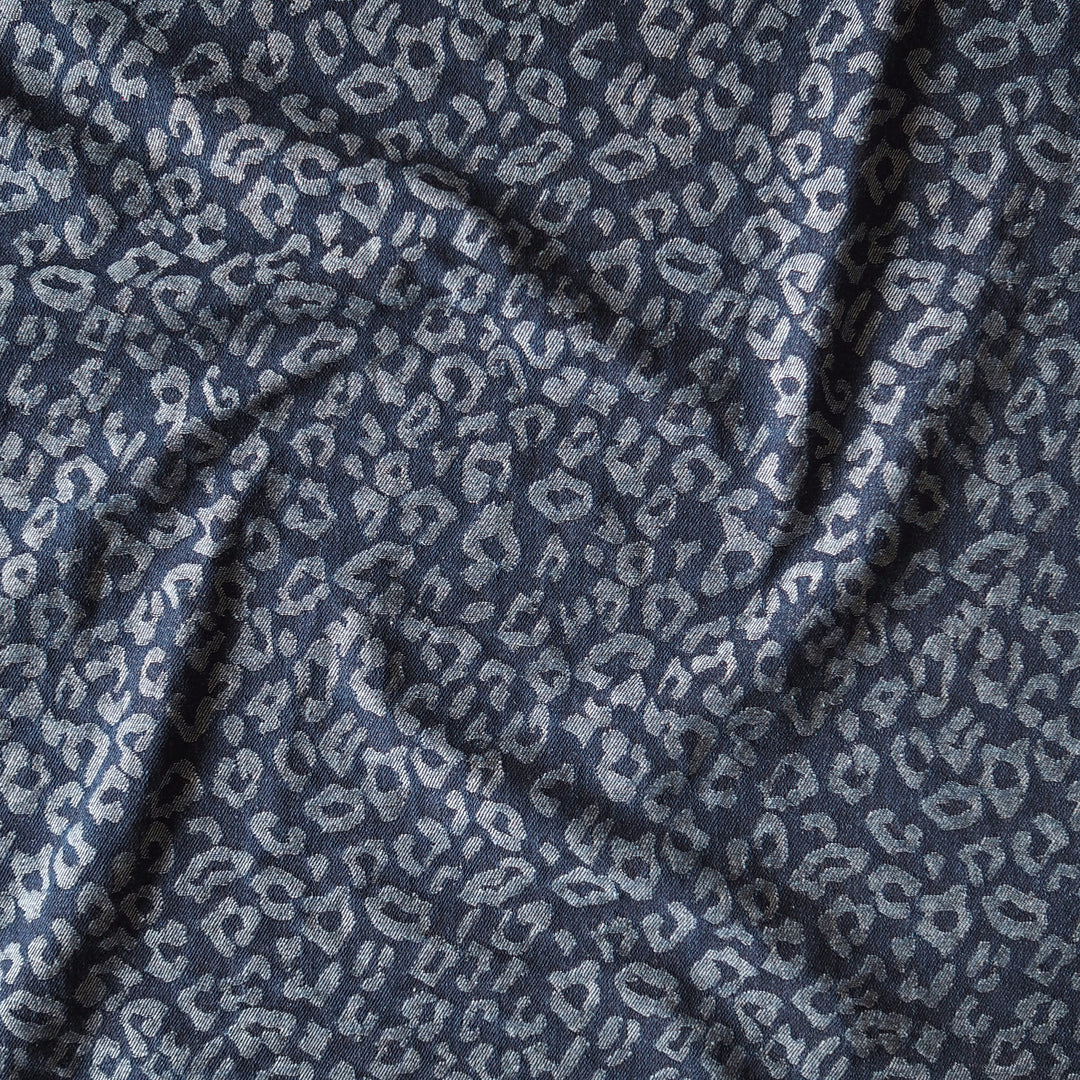 Indigo Leopard Jacquard Cotton Denim Fabric for dressmaking