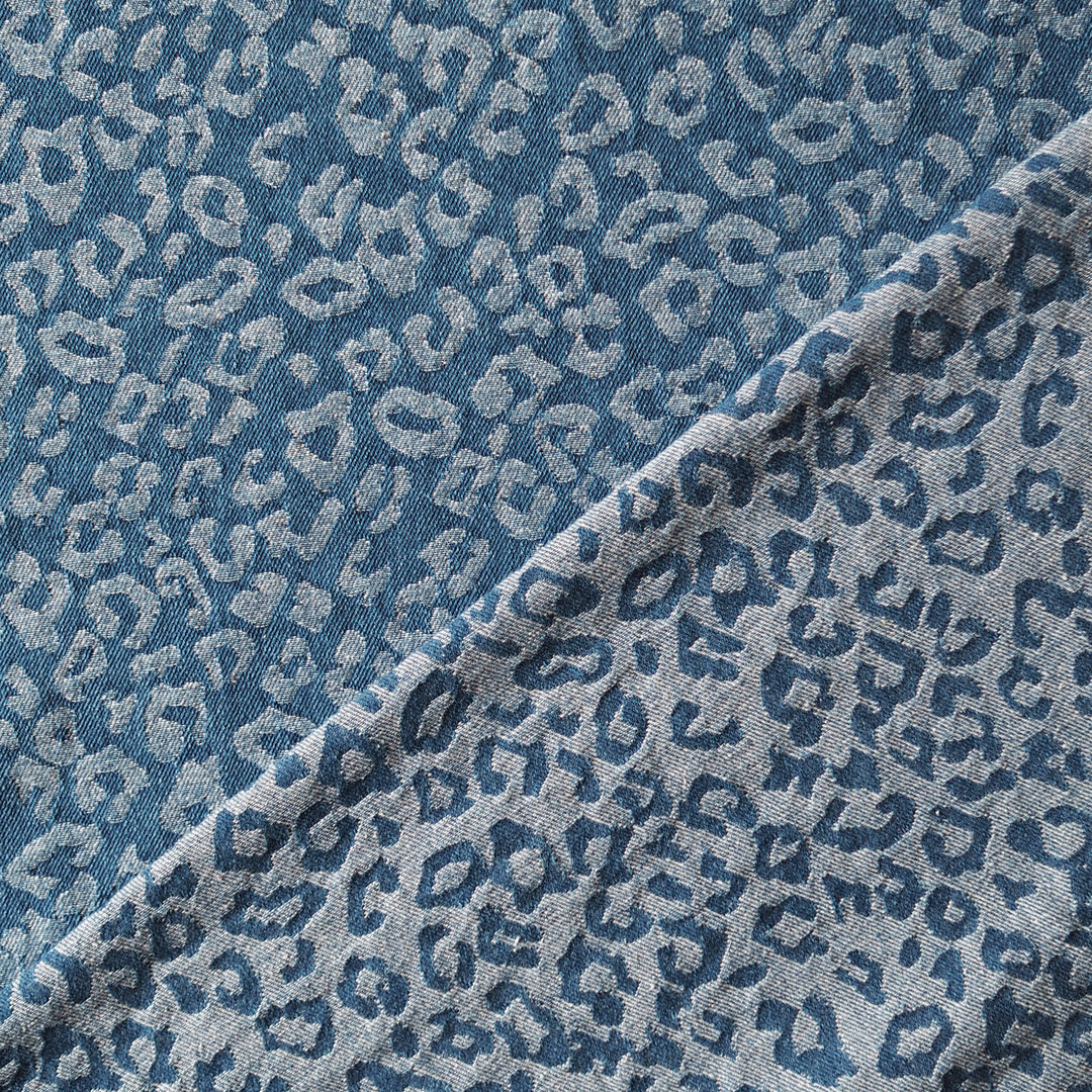 Mid Blue Leopard Jacquard Cotton Denim Fabric for dressmaking