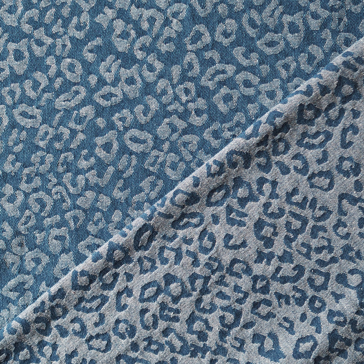 Mid Blue Leopard Jacquard Cotton Denim Fabric for dressmaking