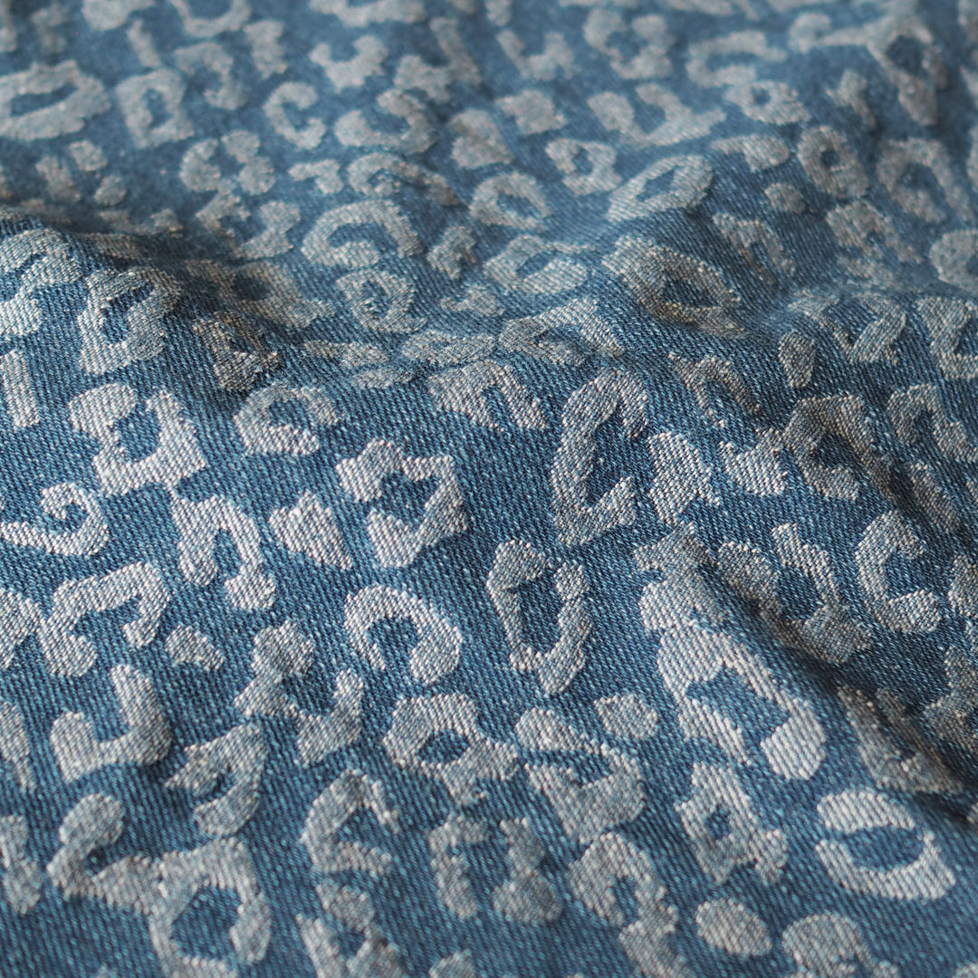 Mid Blue Leopard Jacquard Cotton Denim Fabric for dressmaking