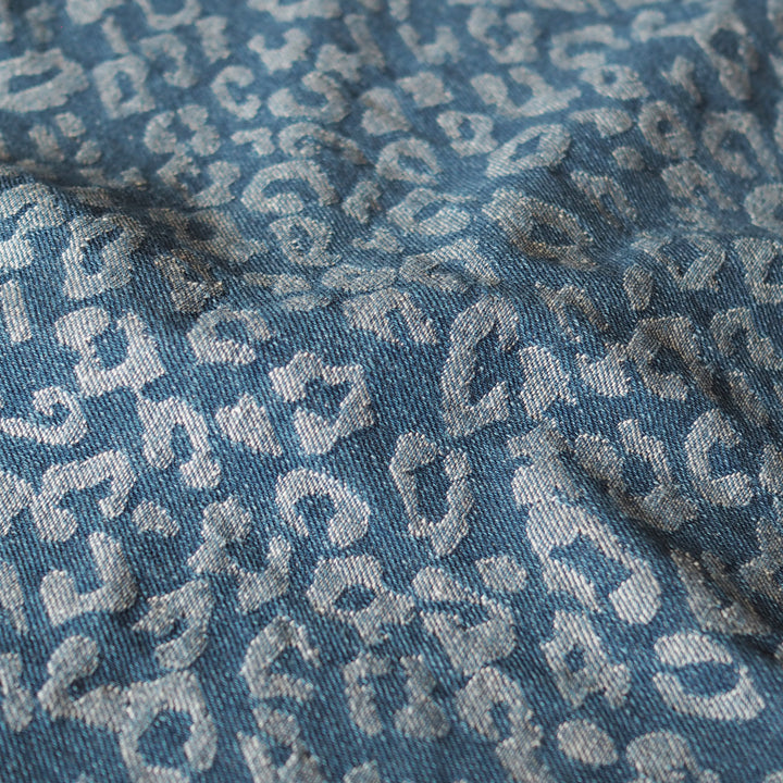 Mid Blue Leopard Jacquard Cotton Denim Fabric for dressmaking
