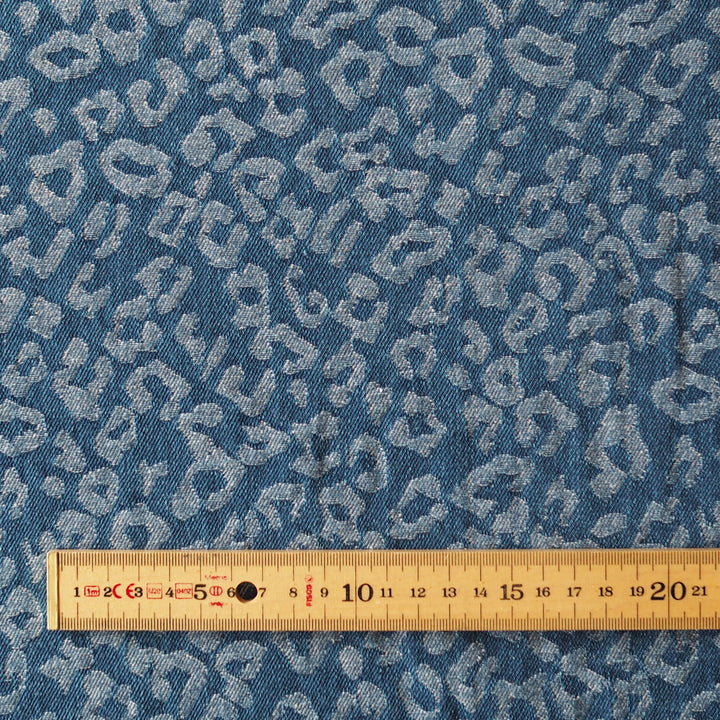 Mid Blue Leopard Jacquard Cotton Denim Fabric for dressmaking