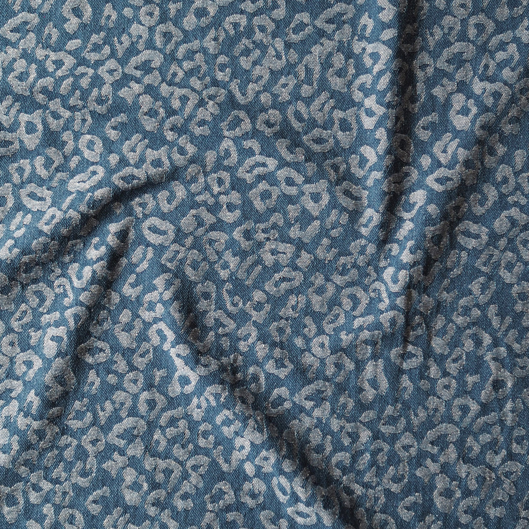 Mid Blue Leopard Jacquard Cotton Denim Fabric for dressmaking