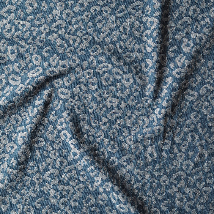 Mid Blue Leopard Jacquard Cotton Denim Fabric for dressmaking
