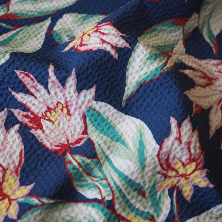 Hawaii Tropics Cotton Seersucker Fabric for dressmaking