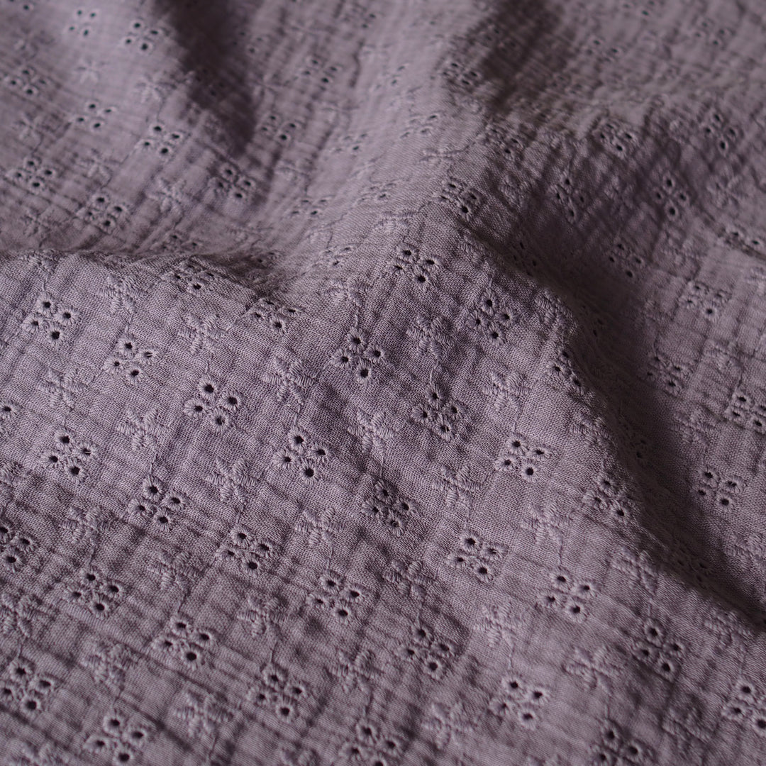 Lavender Ditsy Embroidered Cotton Double Gauze Fabric for dressmaking