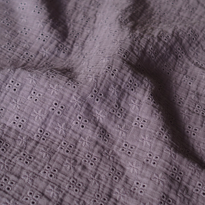 Lavender Ditsy Embroidered Cotton Double Gauze Fabric for dressmaking