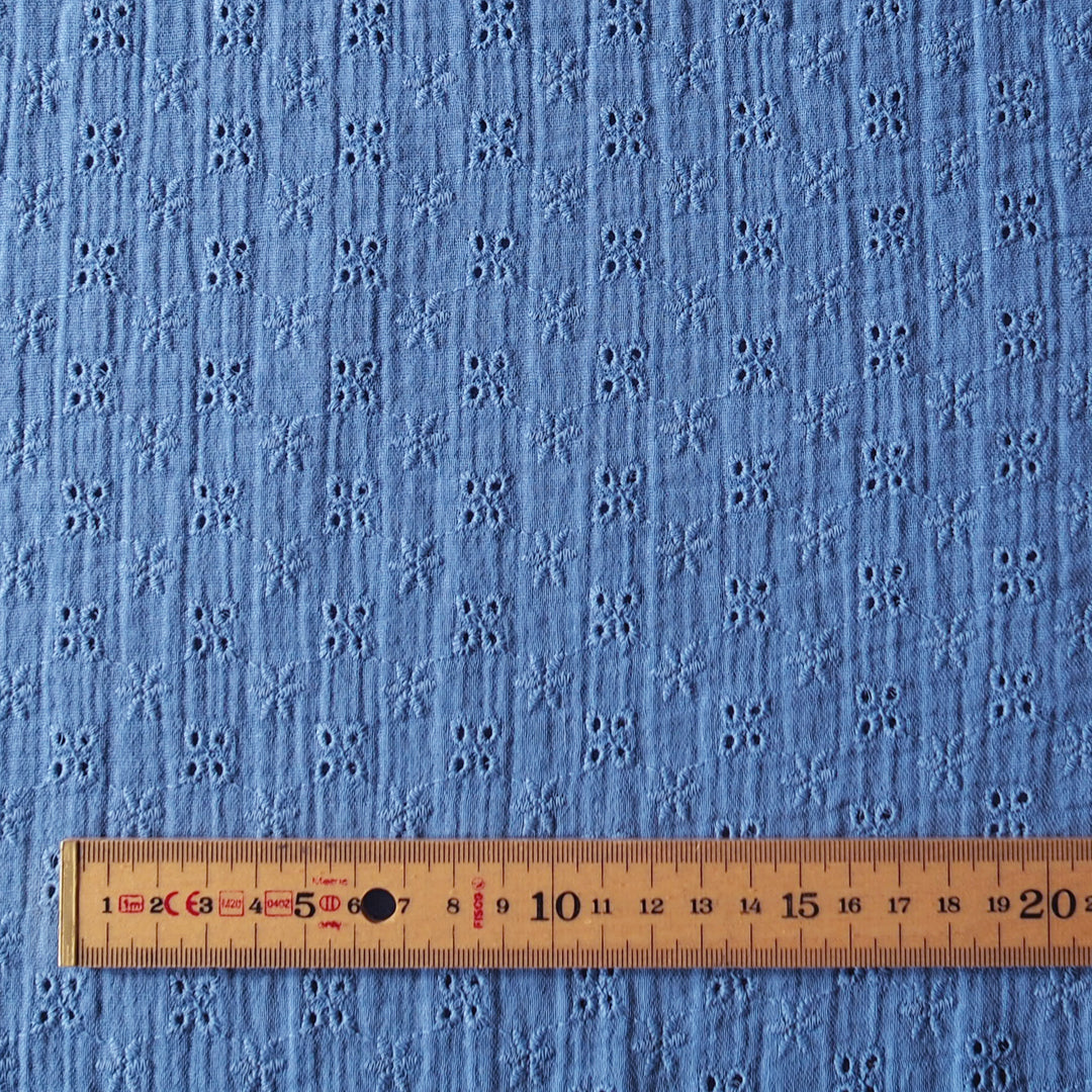 Cornflower Ditsy Embroidered Cotton Double Gauze Fabric for dressmaking