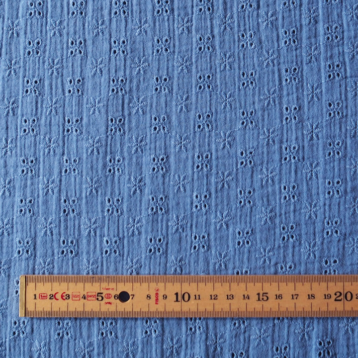 Cornflower Ditsy Embroidered Cotton Double Gauze Fabric for dressmaking