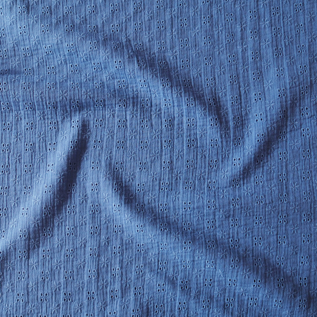 Cornflower Ditsy Embroidered Cotton Double Gauze Fabric for dressmaking
