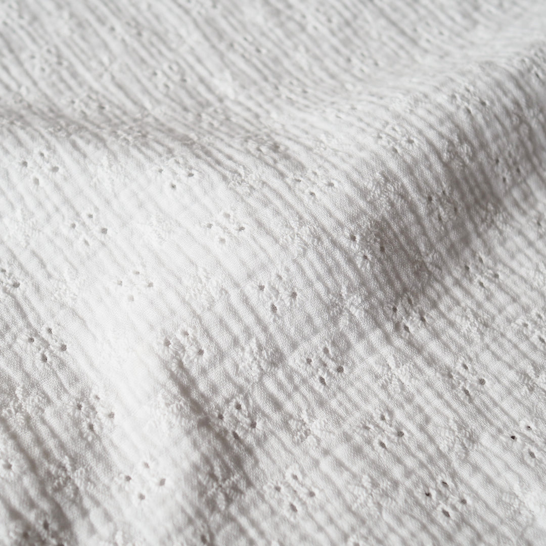 Off White Ditsy Embroidered Cotton Double Gauze Fabric for dressmaking