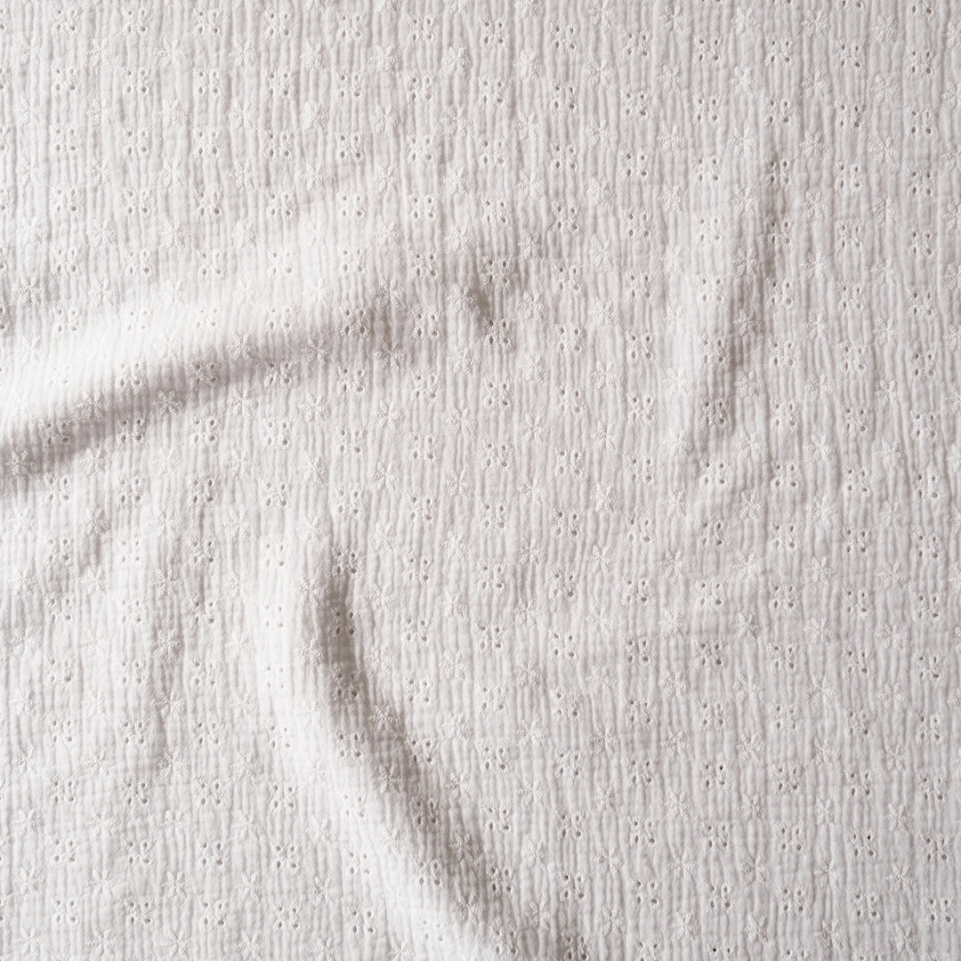 Off White Ditsy Embroidered Cotton Double Gauze Fabric for dressmaking