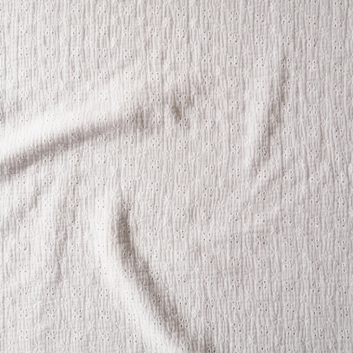 Off White Ditsy Embroidered Cotton Double Gauze Fabric for dressmaking