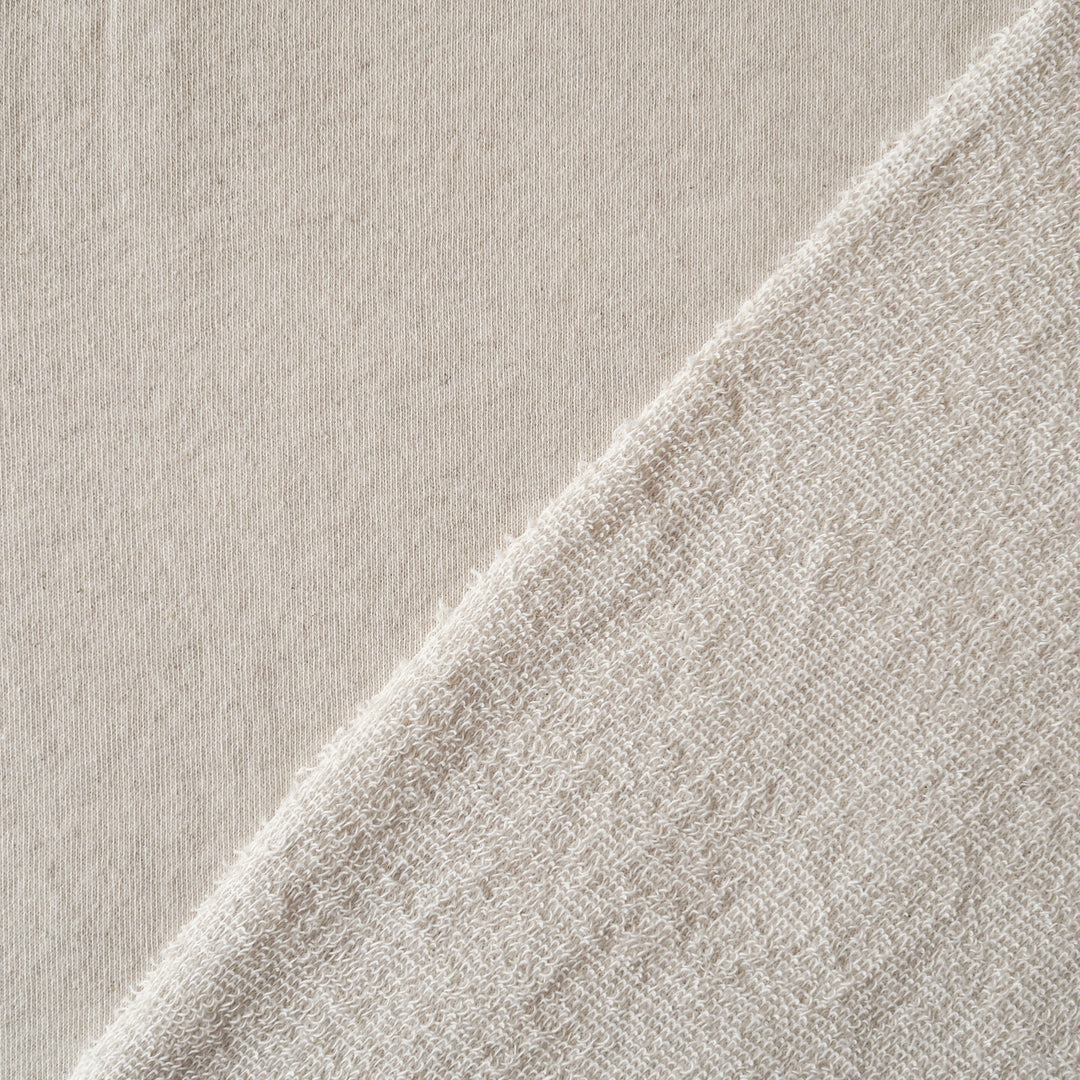 Ecru Fleck Loopback Cotton Linen Sweatshirt Fabric for dressmaking