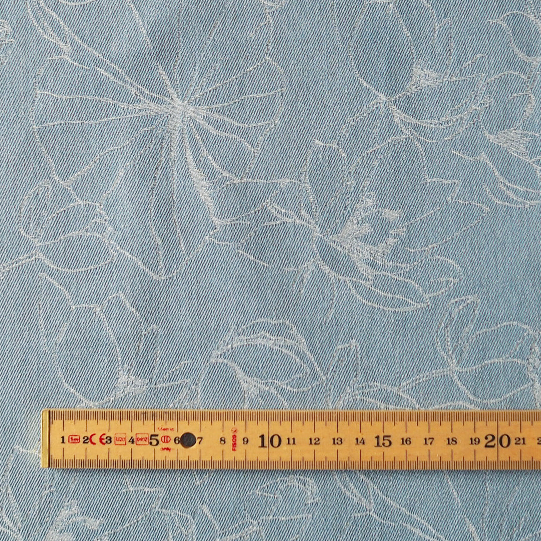 Stonewash Floral Jacquard Denim Fabric for dressmaking
