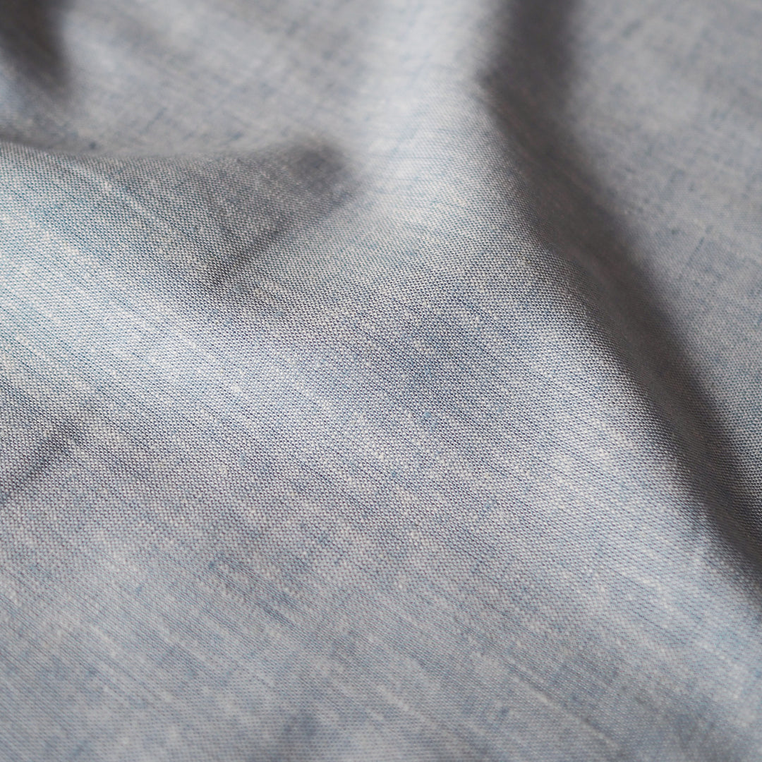 Sky Melange Yarn Dyed Linen Cotton Blend Fabric for dressmaking