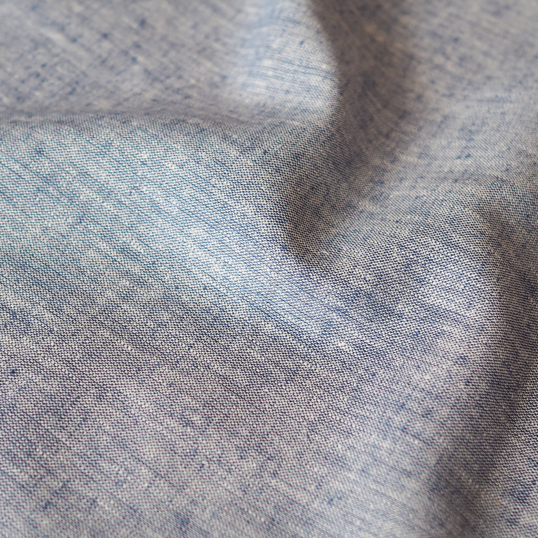 Denim Melange Yarn Dyed Linen Cotton Blend Fabric for dressmaking