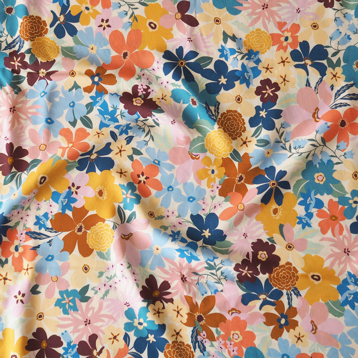 Colorful floral pattern on fabric