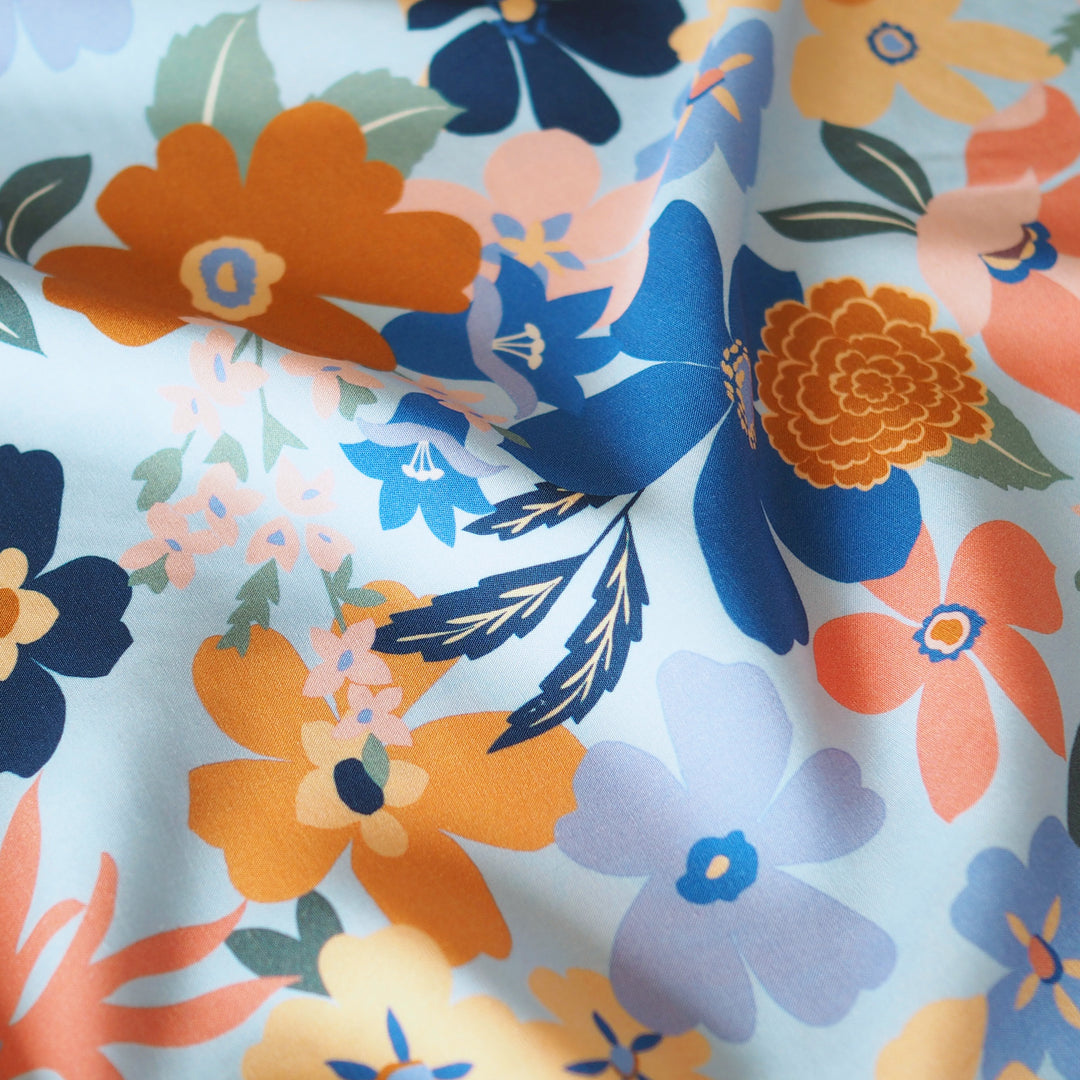 Close-up of colorful floral pattern on fabric