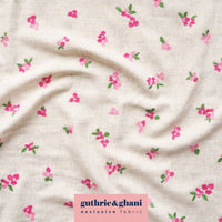Bougainvillea Blooms Embroidered Viscose Linen Fabric - Guthrie & Ghani Exclusive