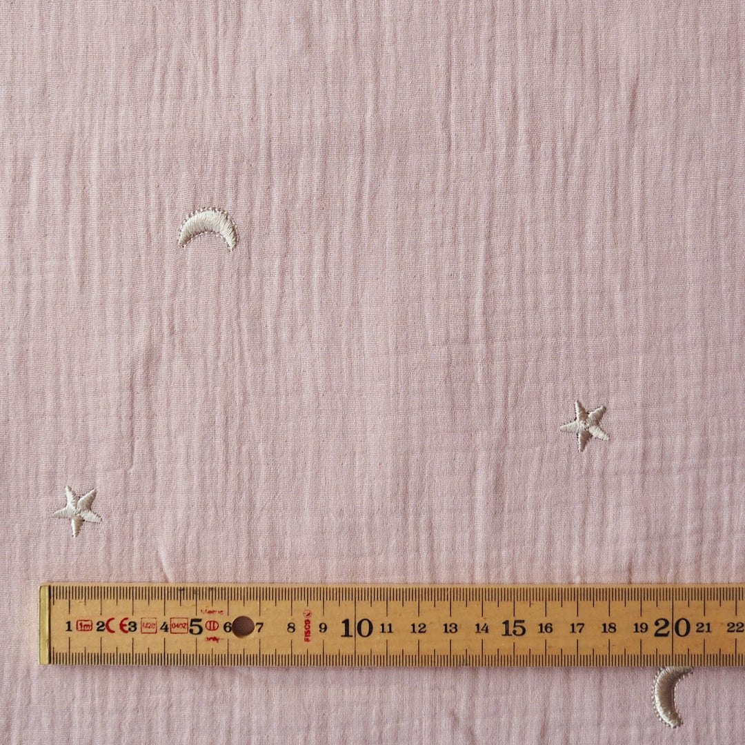 Powder Starry Night Embroidered Cotton Double Gauze Fabric for dressmaking