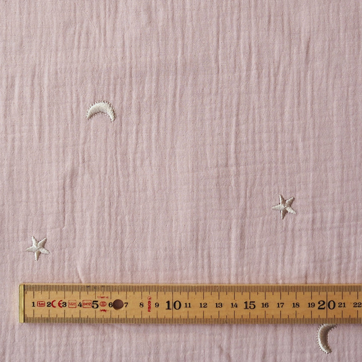 Powder Starry Night Embroidered Cotton Double Gauze Fabric for dressmaking