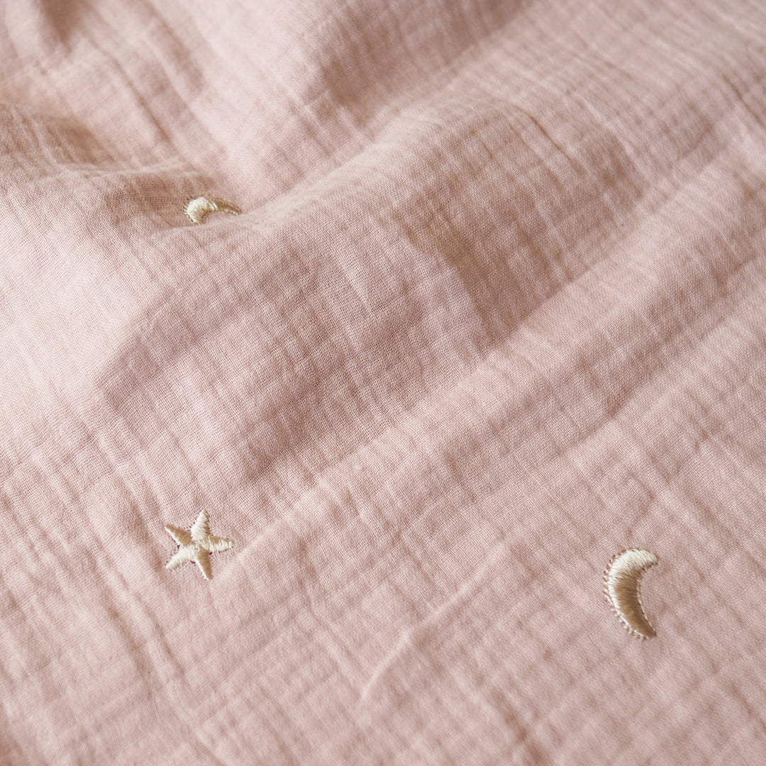 Powder Starry Night Embroidered Cotton Double Gauze Fabric for dressmaking