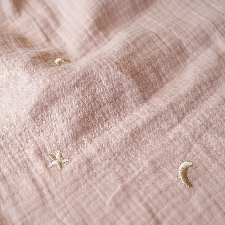 Powder Starry Night Embroidered Cotton Double Gauze Fabric for dressmaking